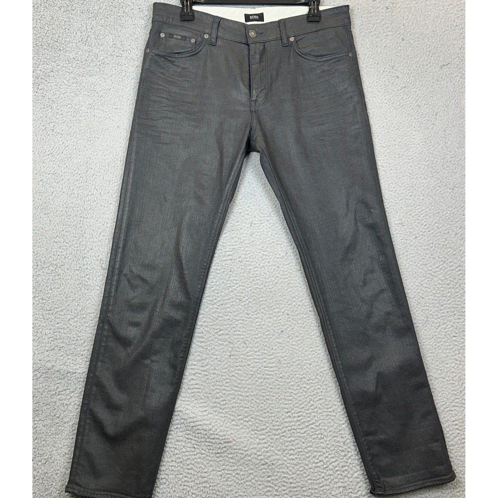 Hugo Boss Jeans Mens 33X32 Slim Fit Grey Metallic Waxxed Straight Premium Denim
